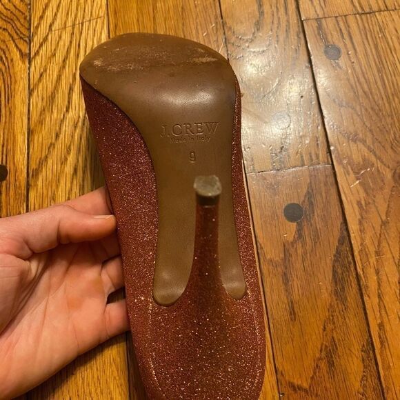 J Crew academia Rose gold glitter heels, sz 7.5, 3.5” heels - Picture 7 of 9